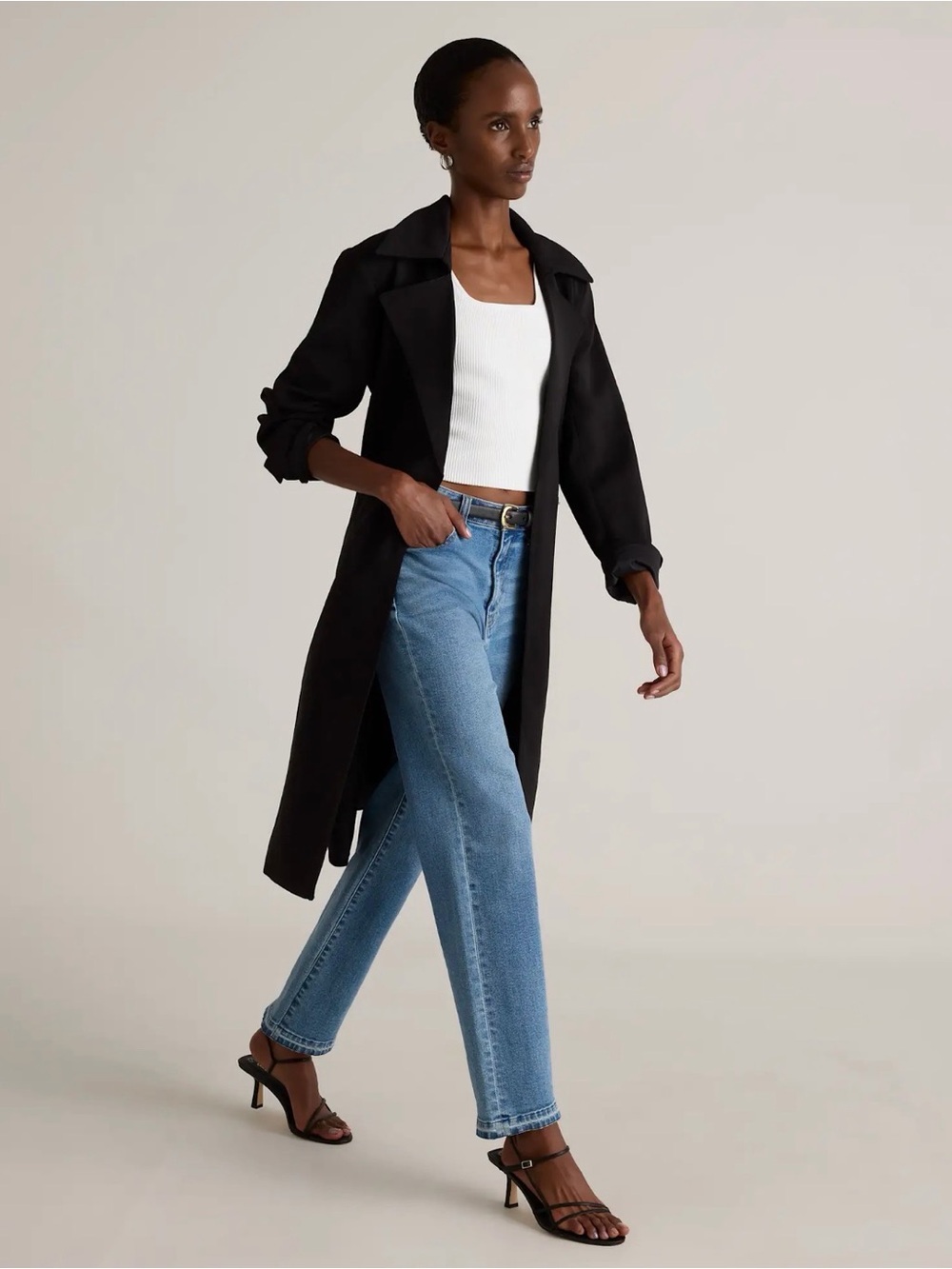 Quince Black Belted Trench Coat - Picture 4 of 6